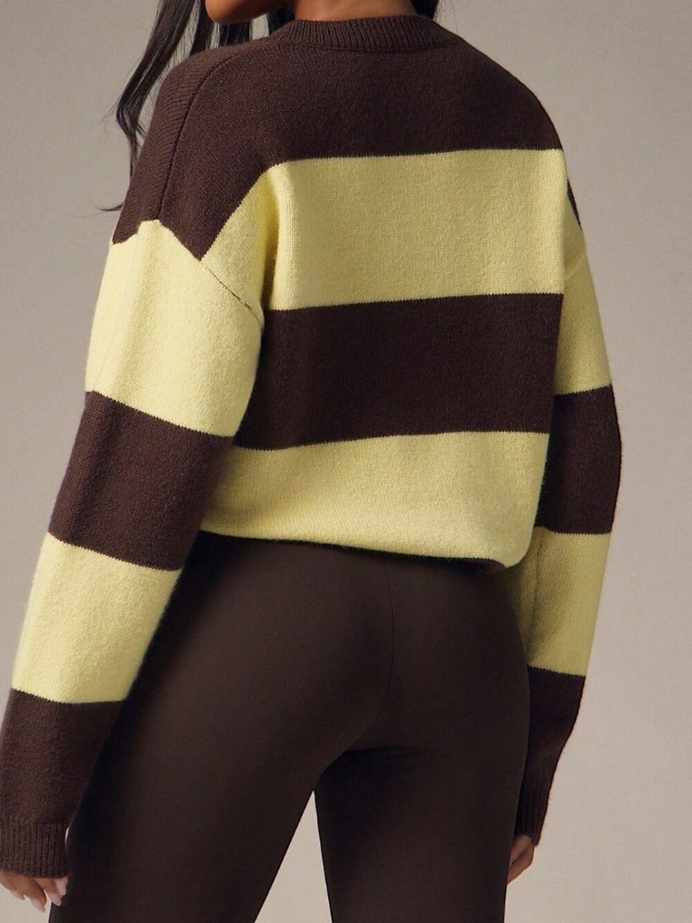 Brown Casual Women's Contrast Striped Button Front Drop Sleeve Pullover - Picture 2 of 6